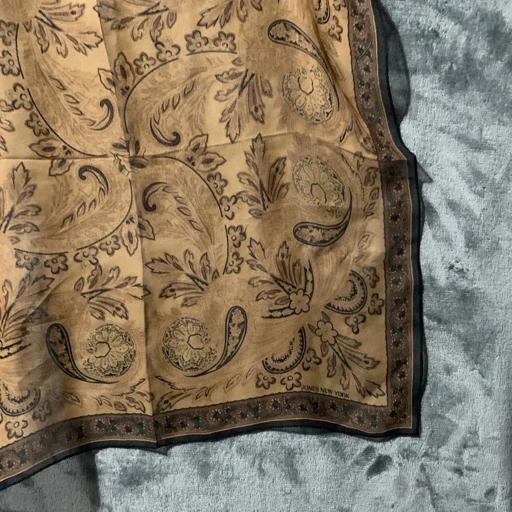 Jones New York Vtg Silk Blend Paisley Scarf Wrap Tan Brown Black Square